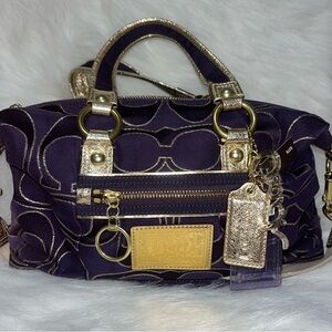 Y2K Coach Poppy Satchel in Deep Purple with Gold Accents (HAS A FADED SIDE )